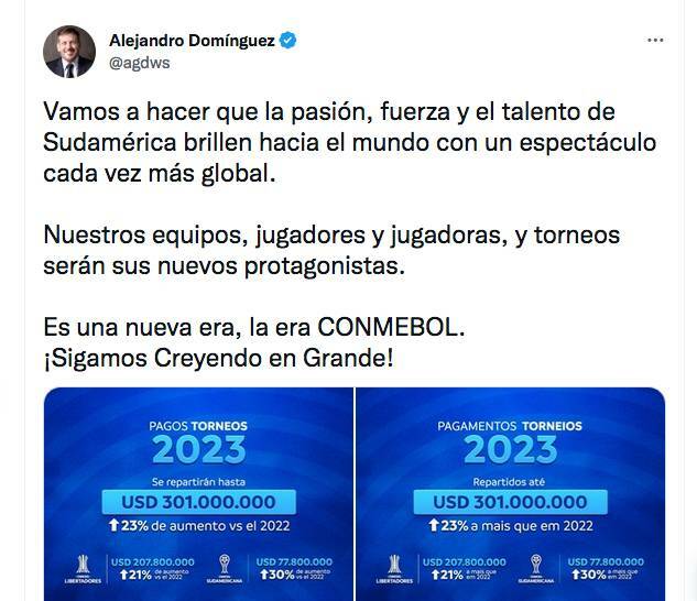 Desde el 2023 la Conmebol aumentará los premios en todos sus torneos