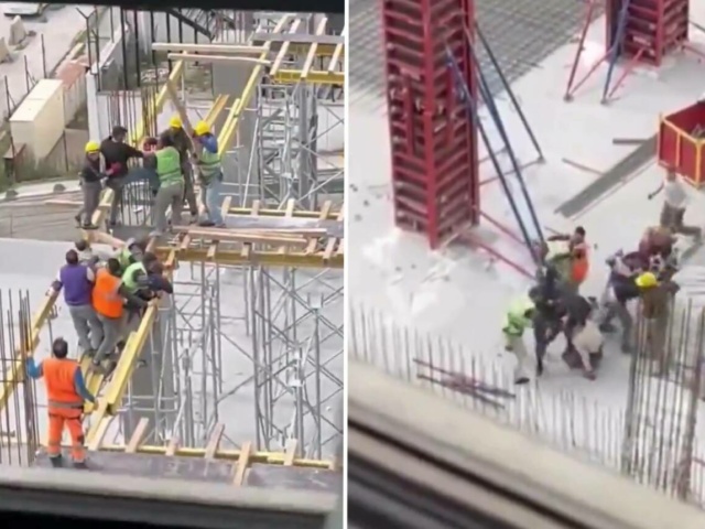 [VIDEO] ¡Moquete con altura! Filman a albañiles a los tongos en edificio en construcción