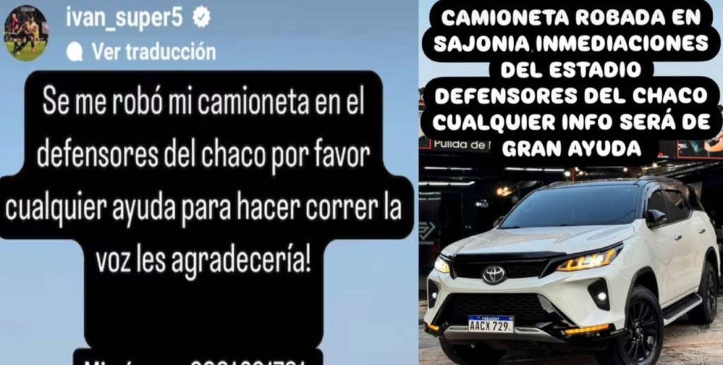 ¡Súper mal! A Iván Ramírez le robaron la camioneta mientras Libertad perdía con Olimpia