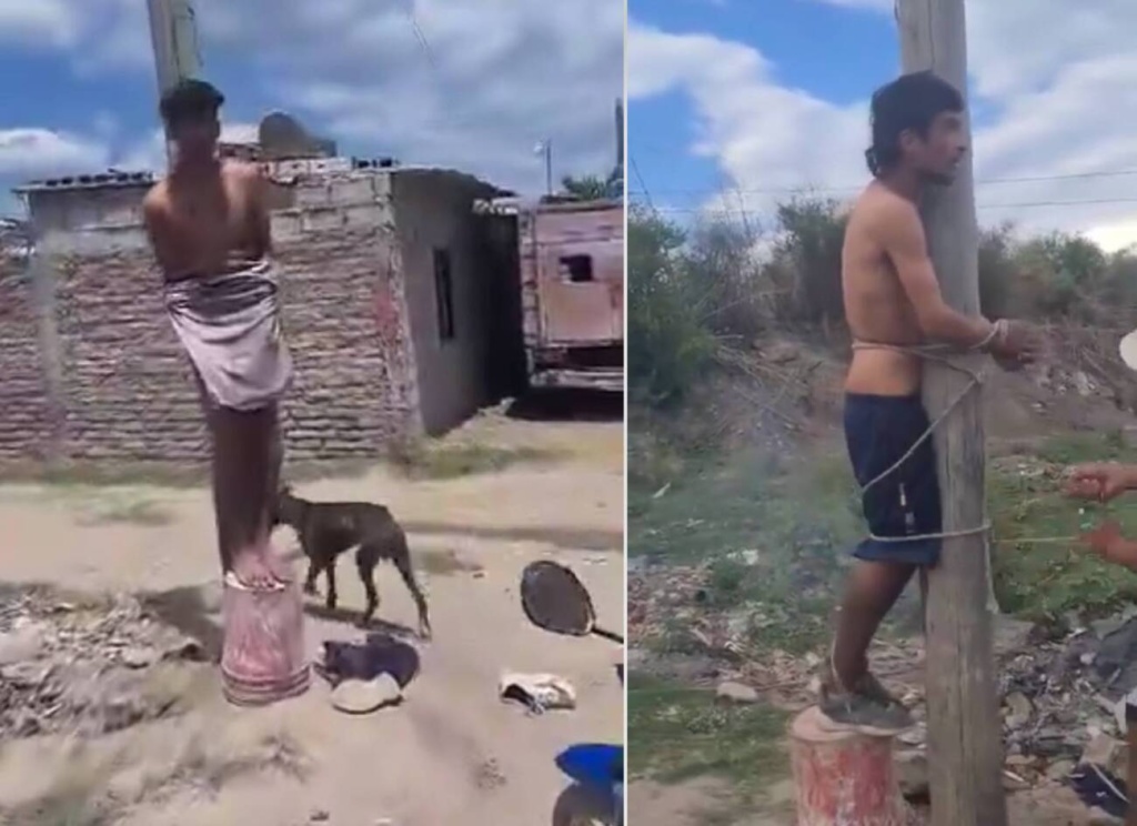 [VIDEOS] Agarró a dos fulanos que le “han asaltado el rancho”, les quitó ropa y los ató a unos postes