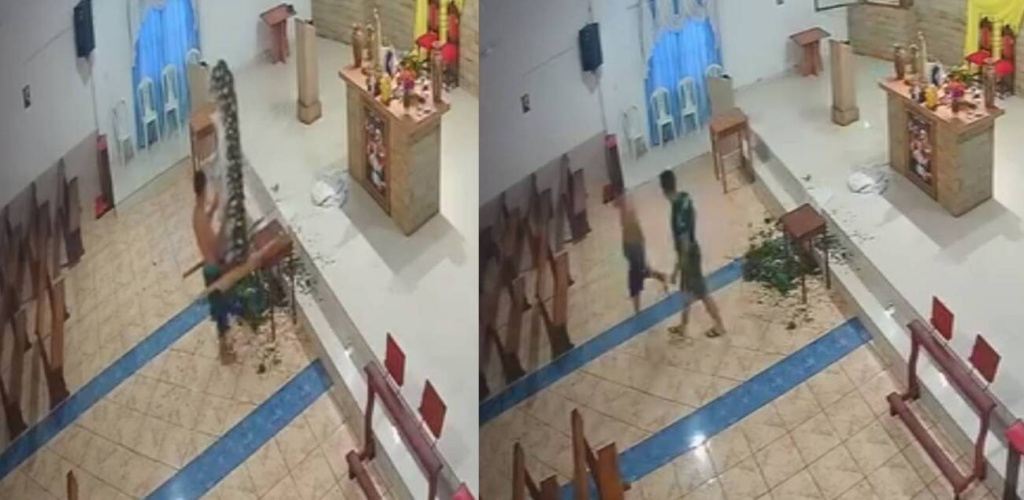 [VIDEO] ¡Dios mío! Pillaron justito a un fulano que se quería robar la imagen de la Virgen