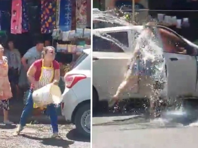 [VIDEO] Vendedora de yuyos le “refrescó” más de la cuenta a clientes: escándalo en el Mercado 4