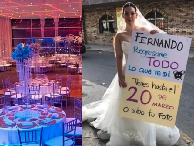 [VIDEO] ¡Alto escrache!: Apareció vestida de novia con un cartel donde trataba de “rata” a un fulano