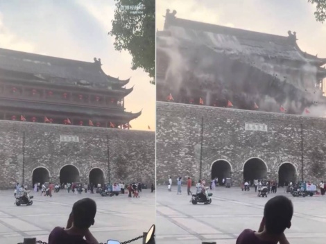 [VIDEO] El techo de la famosa Torre del Tambor de Fengyang se fue a la China: “renunciaron” montón de tejas